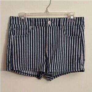 Women’s American Eagle Blue White Denim Next Level Stretch Hi Rise Shorts 10